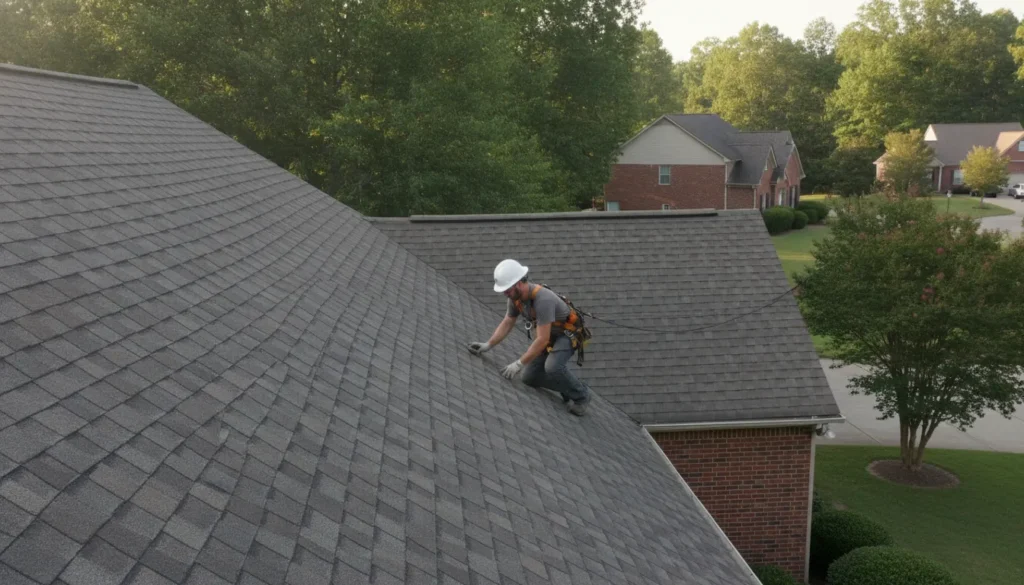 Georgia home with asphalt shingle roof under a clear sky